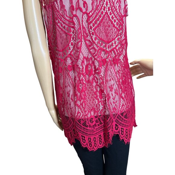 Love Fire Womens Sleeveless Lace Blouse Size L Red Sheer Romantic Boho - Picture 6 of 10